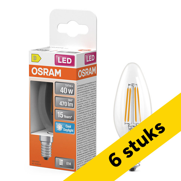 Aanbieding: 6x Osram LED lamp E14 | Kaars B35 | Filament | 6500K | 3.4W (40W) LOS02147 - 1