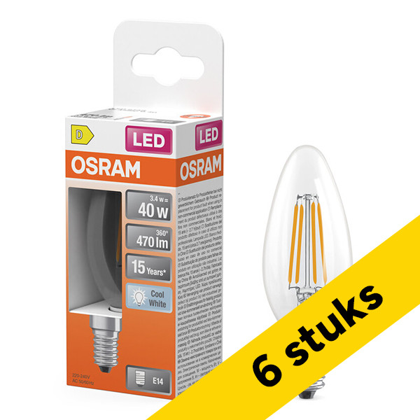 Aanbieding: 6x Osram LED lamp E14 | Kaars B35 | Filament | Helder | 4000K | 3.4W (40W) LOS02145 - 1