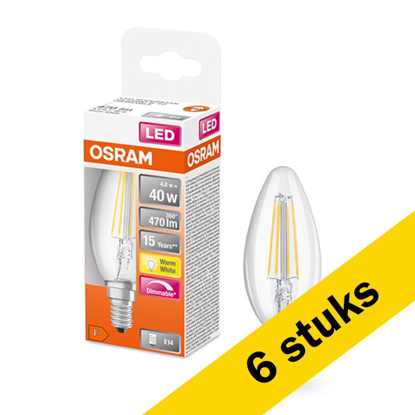 Osram Aanbieding: 6x Osram LED lamp E14 | Kaars B35 | Filament | Helder | Dimbaar | 2700K | 4.8W (40W)  LOS00131 - 1