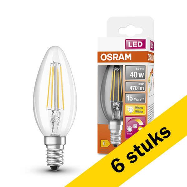 Osram Aanbieding: 6x Osram LED lamp E14 | Kaars B35 | GlowDim | Filament | 2200-2700K | Dimbaar | 4W (40W)  LOS00365 - 1