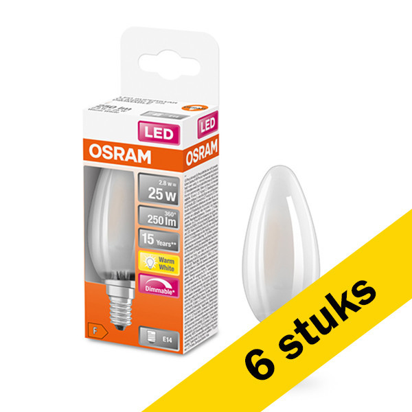 Aanbieding: 6x Osram LED lamp E14 | Kaars B35 | Mat | Dimbaar | 2700K | 2.8W (25W) LOS00135 - 1