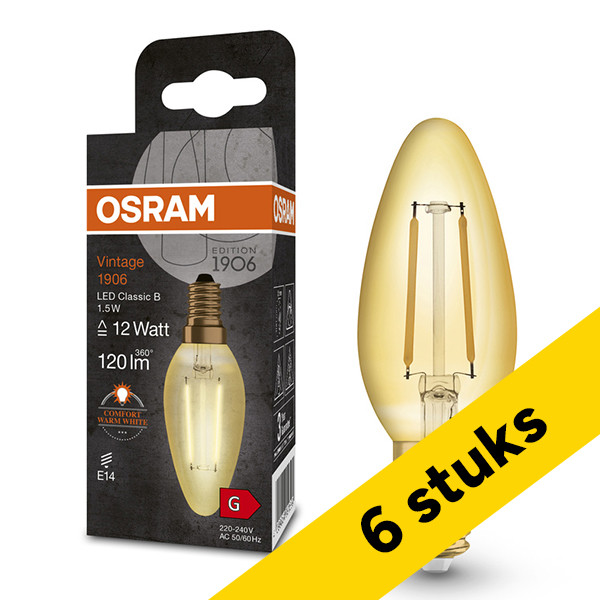Aanbieding: 6x Osram LED lamp E14 | Kaars B35 | Vintage 1906 | Filament | Goud | 2400K | 1.5W (12W) LOS01472 - 1
