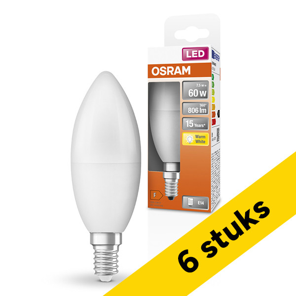 Aanbieding: 6x Osram LED lamp E14 | Kaars B39 | Mat | 2700K | 7.5W (60W) LOS01214 - 1