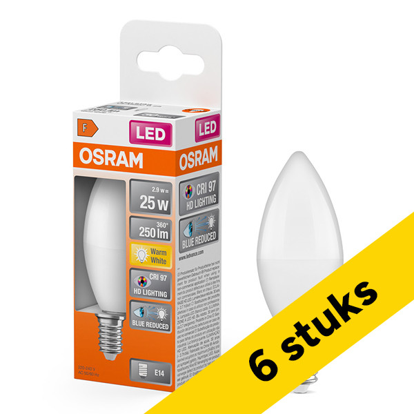 Aanbieding: 6x Osram LED lamp E14 | Kaars B40 | Mat | 2700K | CRI 97 | 2.9W (25W) LOS02378 - 1