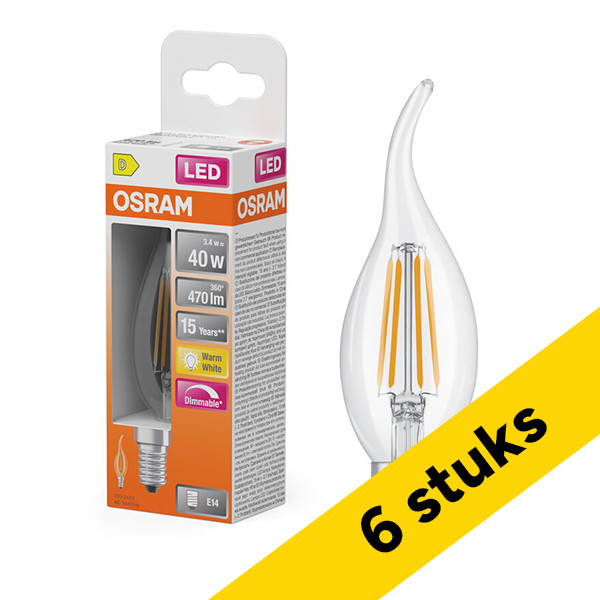 Aanbieding: 6x Osram LED lamp E14 | Kaars BA35 | Filament | 2700K | Dimbaar | 3.4W (40W) LOS01846 - 1