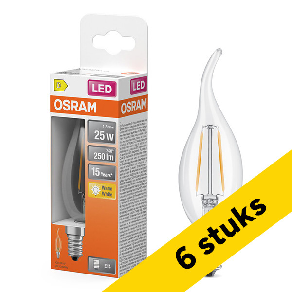 Aanbieding: 6x Osram LED lamp E14 | Kaars BA35 | Filament | Helder | 2700K | 1.8W (25W) LOS02139 - 1