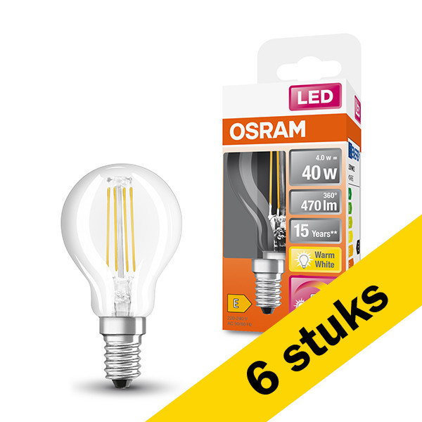 Aanbieding: 6x Osram LED lamp E14 | Kogel P40 | Filament | 2200-2700K | GlowDim | 4W (40W) LOS00367 - 1