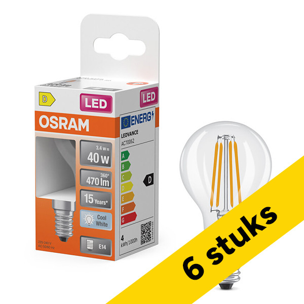 Aanbieding: 6x Osram LED lamp E14 | Kogel P45 | Filament | 4000K | 3.4W (40W) LOS02169 - 1