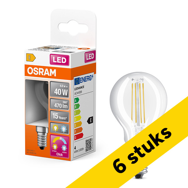Aanbieding: 6x Osram LED lamp E14 | Kogel P45 | Filament | Helder | 2700-4000K | 4W (40W) LOS01662 - 1