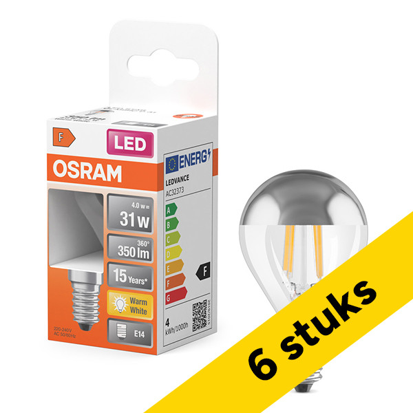 Aanbieding: 6x Osram LED lamp E14 | Kogel P45 | Filament | Kopspiegel | Zilver | 2700K | 4W (31W) LOS01692 - 1