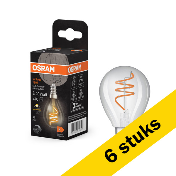 Aanbieding: 6x Osram LED lamp E14 | Kogel P45 | Helder | Filament | 2700K | Dimbaar | 4.6W (40W) LOS00863 - 1