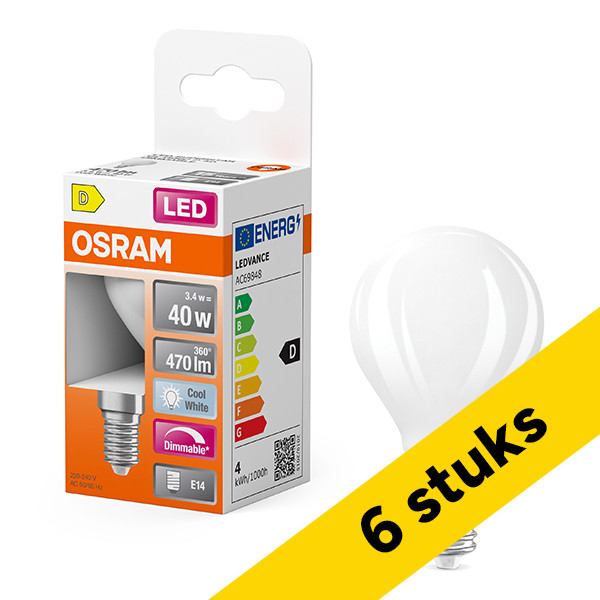 Aanbieding: 6x Osram LED lamp E14 | Kogel P45 | Mat | 4000K | Dimbaar | 3.4W (40W) LOS01802 - 1