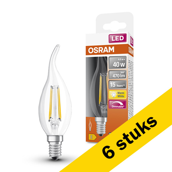 Osram Aanbieding: 6x Osram LED lamp E14 | Sierkaars BA35 | Filament | Helder | Dimbaar | 2700K | 4W (40W)  LOS00129 - 1