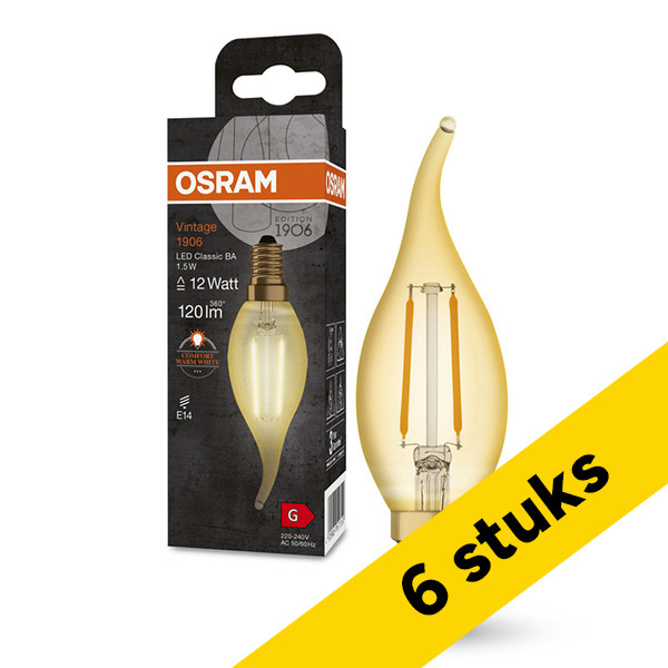 Aanbieding: 6x Osram LED lamp E14 | Sierkaars BA35 | Vintage 1906 | Filament | Goud | 2400K | 1.5W (12W) LOS01478 - 1