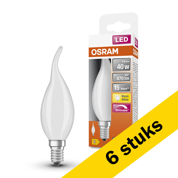 Aanbieding: 6x Osram LED lamp E14 | Sierkaars BA40 | Mat | 2700K | Dimbaar | 4W (40W) LOS00137 - 1