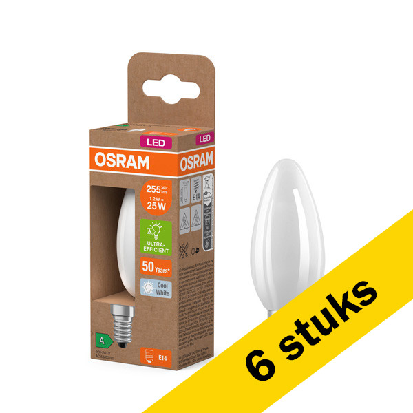 Aanbieding: 6x Osram LED lamp E14 | UltraEfficient | Kaars B35 | Wit | 4000K | 1.2W (25W) LOS00963 - 1
