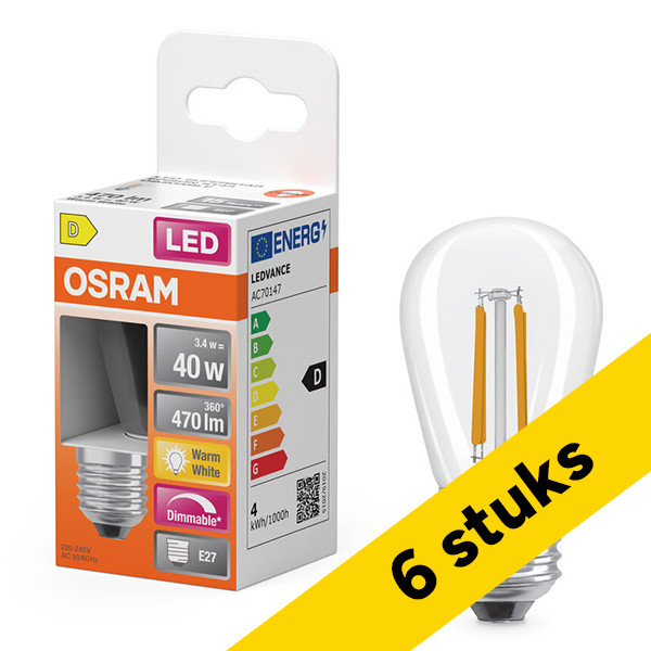 Aanbieding: 6x Osram LED lamp E27 | Edison ST64 | Filament | 2700K | Dimbaar | 3.4W (40W) LOS01884 - 1