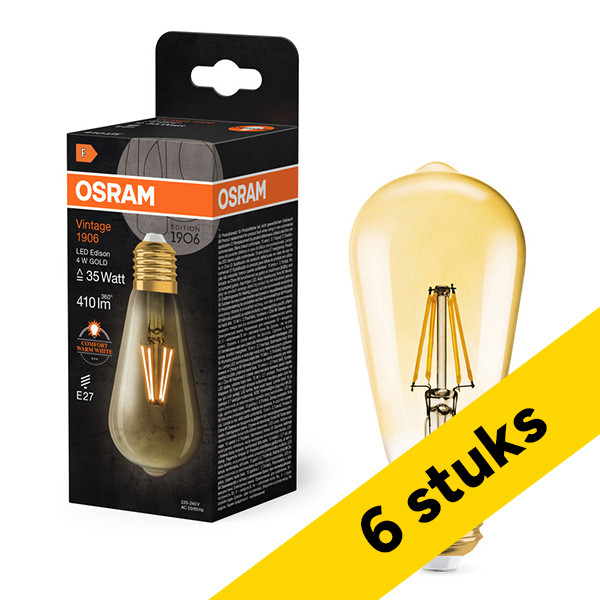 Aanbieding: 6x Osram LED lamp E27 | Edison ST64 | Filament | Goud | 2400K | 4W (35W) LOS01486 - 1