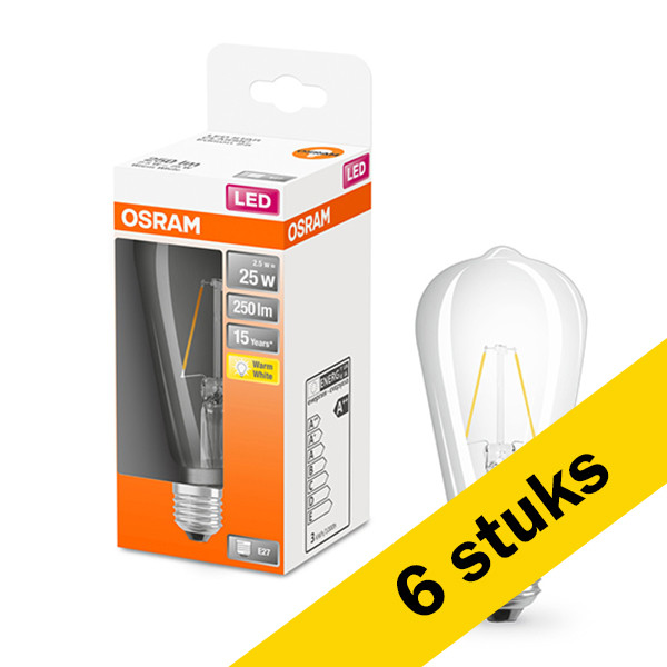 Osram Aanbieding: 6x Osram LED lamp E27 | Edison ST64 | Filament | Helder | 2700K | 2.5W (25W)  LOS00209 - 1