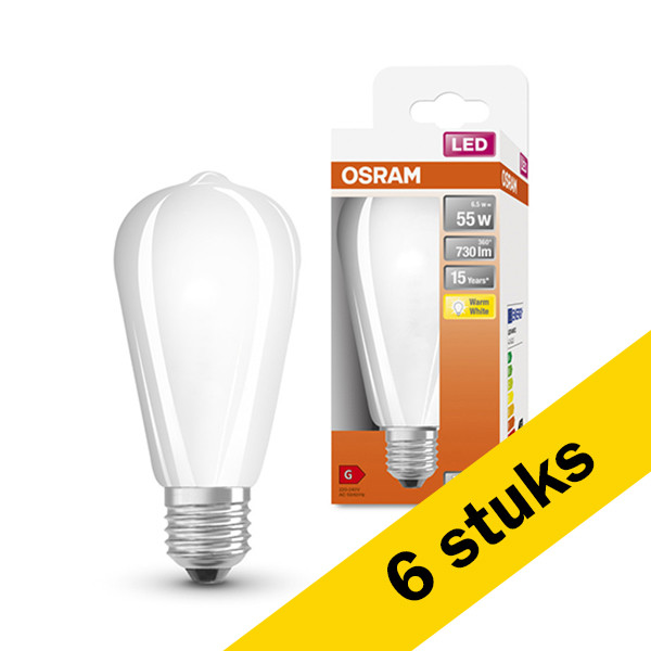 Aanbieding: 6x Osram LED lamp E27 | Edison ST64 | Mat | 2700K | 6.5W (55W) LOS00217 - 1