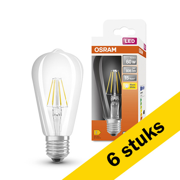 Aanbieding: 6x Osram LED lamp E27 | Edison ST64 | Mat | 2700K | 6.5W (60W) LOS00213 - 1