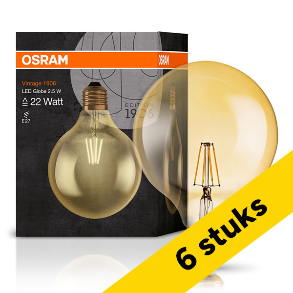 Aanbieding: 6x Osram LED lamp E27 | Globe G124 | Filament | Goud | 2400K | 2.5W (22W) LOS01492 - 1
