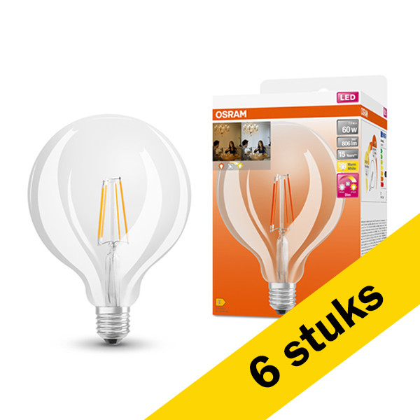 Aanbieding: 6x Osram LED lamp E27 | Globe G125 | Filament | 2200-2700K | GlowDim | 7W (60W) LOS00369 - 1