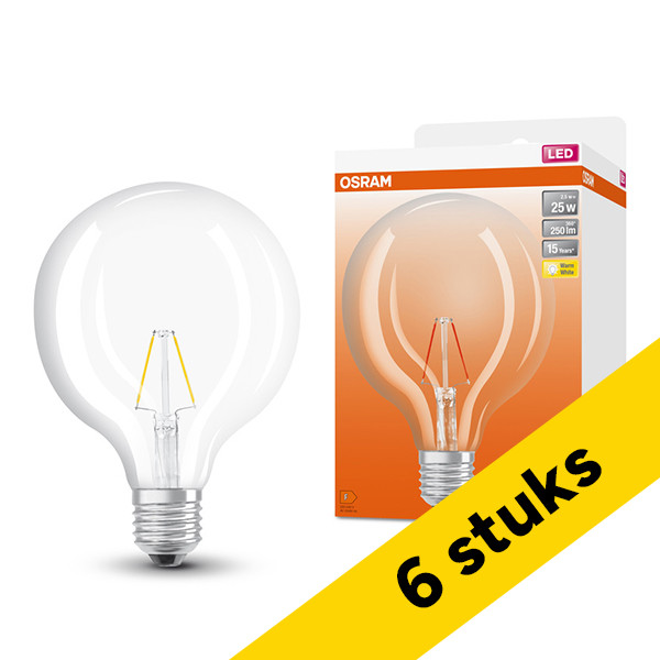 Aanbieding: 6x Osram LED lamp E27 | Globe G125 | Filament | Helder | 2700K | 2.5W (25W) LOS01424 - 1