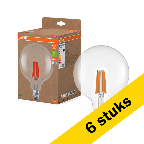 Aanbieding: 6x Osram LED lamp E27 | Globe G125 | Ultra Efficient | Filament | 4000K | 7.2W (100W) LOS01017 - 1