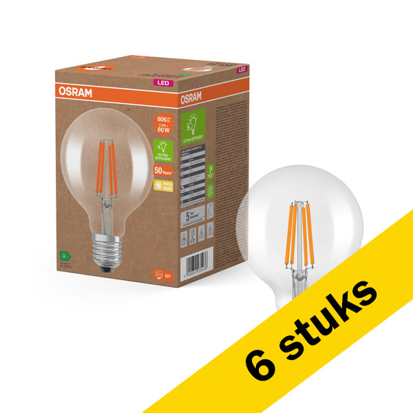 Aanbieding: 6x Osram LED lamp E27 | Globe G95 | Ultra Efficient | Filament | 2700K | 3.8W (60W) LOS00997 - 1