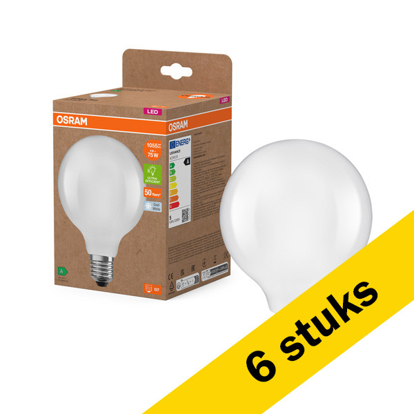 Aanbieding: 6x Osram LED lamp E27 | Globe G95 | Ultra Efficient | Mat | 4000K | 5W (75W) LOS01011 - 1