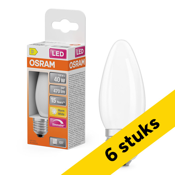 Aanbieding: 6x Osram LED lamp E27 | Kaars B35 | Mat | 2700K | Dimbaar | 3.4W (40W) LOS02133 - 1