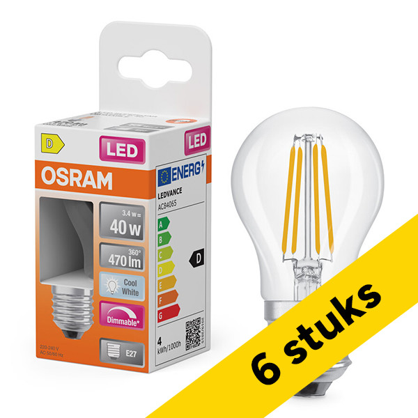 Aanbieding: 6x Osram LED lamp E27 | Kogel P45 | Filament | 4000K | Dimbaar | 3.4W (40W) LOS02159 - 1
