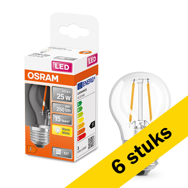 Osram Aanbieding: 6x Osram LED lamp E27 | Kogel P45 | Filament | Helder | 2700K | 2.5W (25W)  LOS00183 - 1