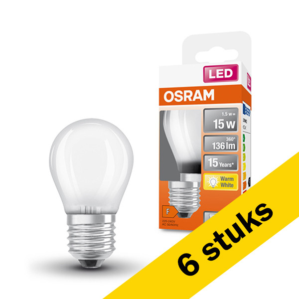 Osram Aanbieding: 6x Osram LED lamp E27 | Kogel P45 | Mat | 2700K | 1.5W (15W)  LOS00191 - 1