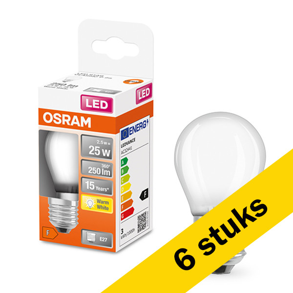 Osram Aanbieding: 6x Osram LED lamp E27 | Kogel P45 | Mat | 2700K | 2.5W (25W)  LOS00195 - 1