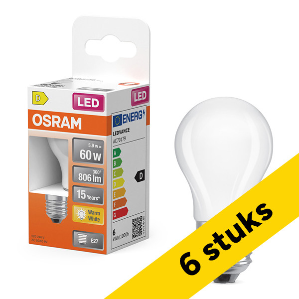 Aanbieding: 6x Osram LED lamp E27 | Kogel P45 | Mat | 2700K | 5.9W (60W) LOS01256 - 1