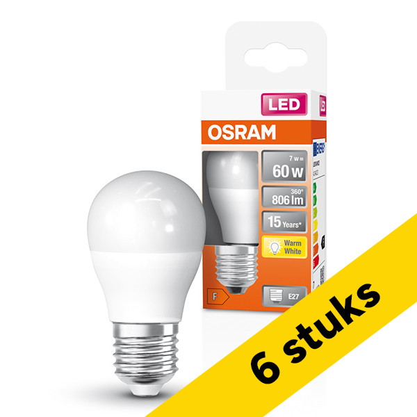 Aanbieding: 6x Osram LED lamp E27 | Kogel P45 | Mat | 2700K | 6.5W (60W) LOS02426 - 1