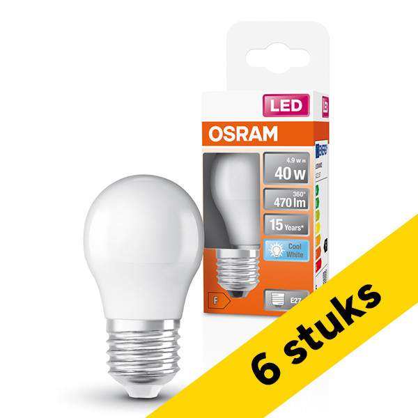 Aanbieding: 6x Osram LED lamp E27 | Kogel P45 | Mat | 4000K | 4.9W (40W) LOS01268 - 1