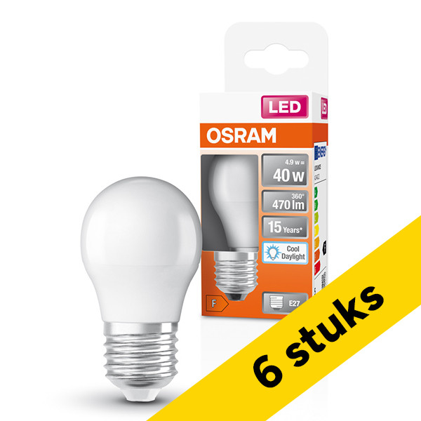 Aanbieding: 6x Osram LED lamp E27 | Kogel P45 | Mat | 6500K | 4.9W (40W) LOS02418 - 1