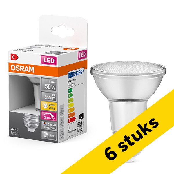 Osram Aanbieding: 6x Osram LED lamp E27 | PAR20 | 2700K | Dimbaar | 6.4W (50W)  LOS01380 - 1