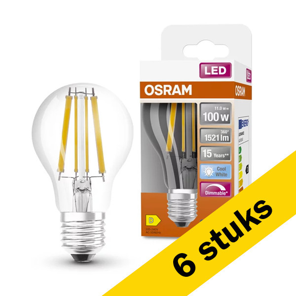 Aanbieding: 6x Osram LED lamp E27 | Peer A60 | Filament | 4000K | Dimbaar | 11W (100W) LOS00037 - 1
