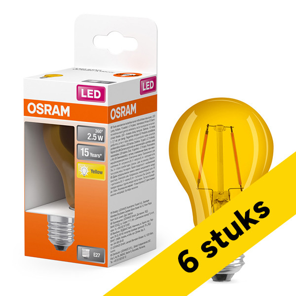 Aanbieding: 6x Osram LED lamp E27 | Peer A60 | Filament | Geel | 2200K | 2.5W (23W) LOS01686 - 1