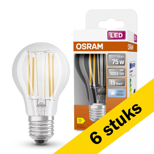 Aanbieding: 6x Osram LED lamp E27 | Peer A60 | Filament | Helder | 4000K | 7.5W (75W) LOS00083 - 1