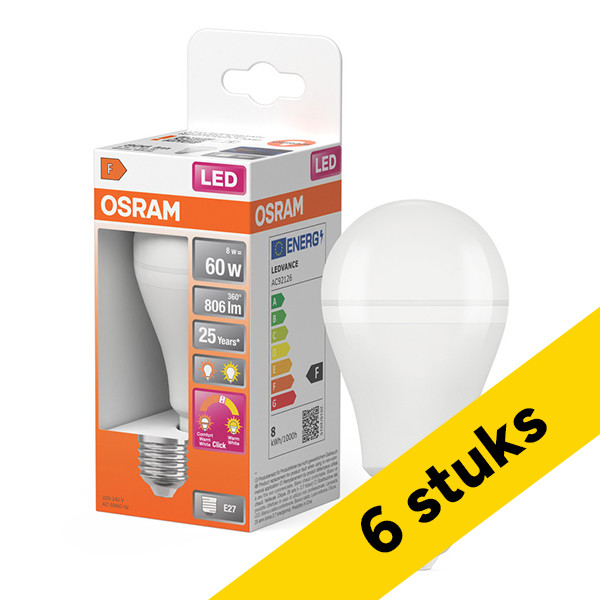 Aanbieding: 6x Osram LED lamp E27 | Peer A60 | Mat | 2000-2700K | 8W (60W) LOS02638 - 1