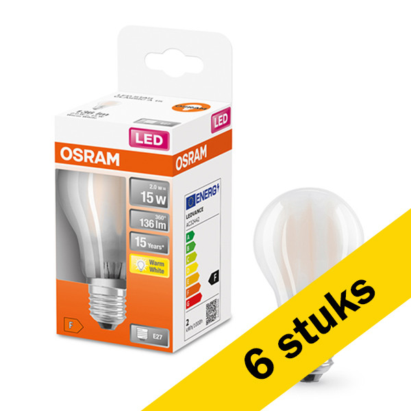 Osram Aanbieding: 6x Osram LED lamp E27 | Peer A60 | Mat | 2700K | 1.5W (15W)  LOS00089 - 1