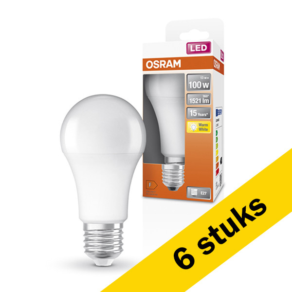 Osram Aanbieding: 6x Osram LED lamp E27 | Peer A60 | Mat | 2700K | 13W (100W)  LOS00123 - 1