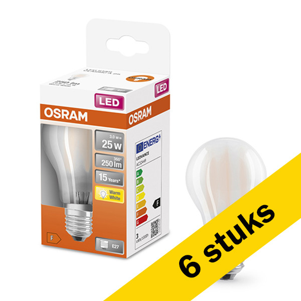 Osram Aanbieding: 6x Osram LED lamp E27 | Peer A60 | Mat | 2700K | 2.5W (25W)  LOS00091 - 1
