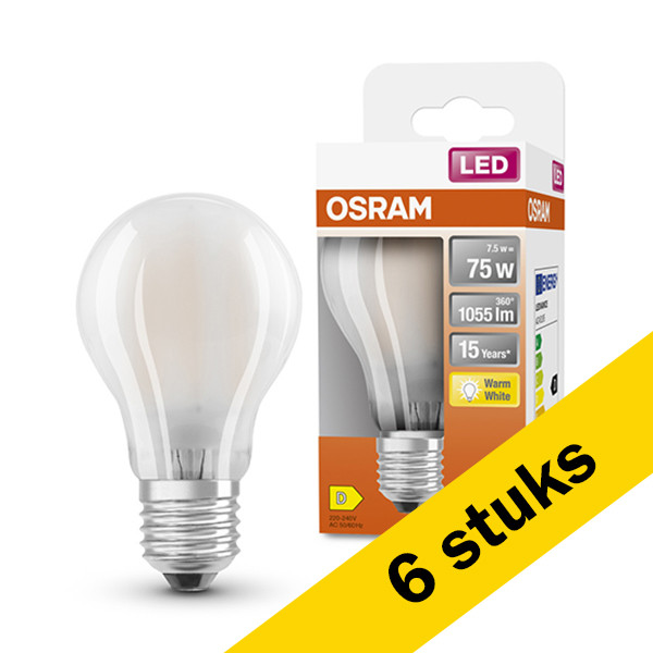 Osram Aanbieding: 6x Osram LED lamp E27 | Peer A60 | Mat | 2700K | 7.5W (75W)  LOS00101 - 1