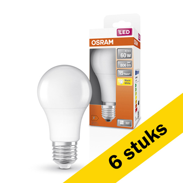 Osram Aanbieding: 6x Osram LED lamp E27 | Peer A60 | Mat | 2700K | 8.5W (60W)  LOS00119 - 1